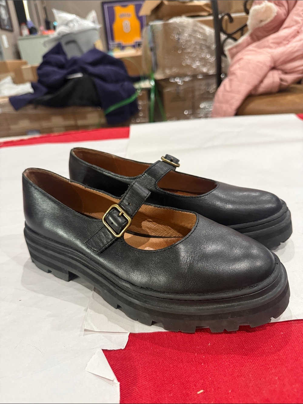 Madewell Black Leather Mary Jane Platform Loafers
